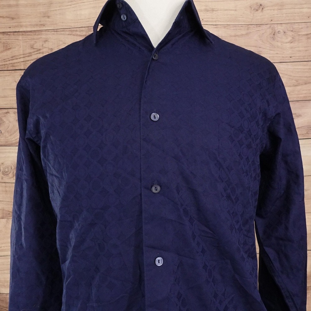Murano Shirt Mens M Blue Geometric Long Sleeve Button-Up French Cuff Cotton